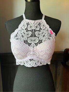 PINK Victoria's Secret Lavender Lace High-Neck Bralette large nwt